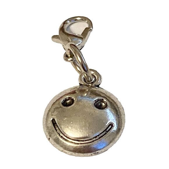 Smiley Face Clip On Charm For Bracelet Zipper Pull Bag Silver Tone Smile Happy - Picture 2 of 12